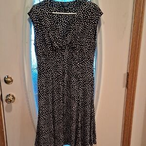 Chaps Black and White Dotted Midi Dress